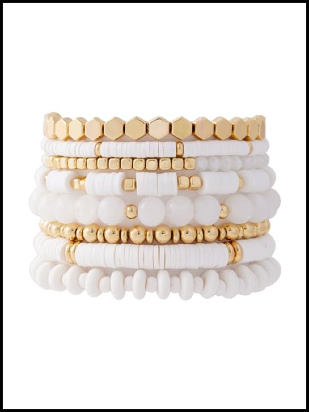 Surfer Heishi Clay Bead Bracelets for Women Stackable Gold Plated Stretch Set